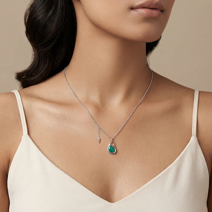 Silver Prism in Green Pendant With Link Chain - Image 3
