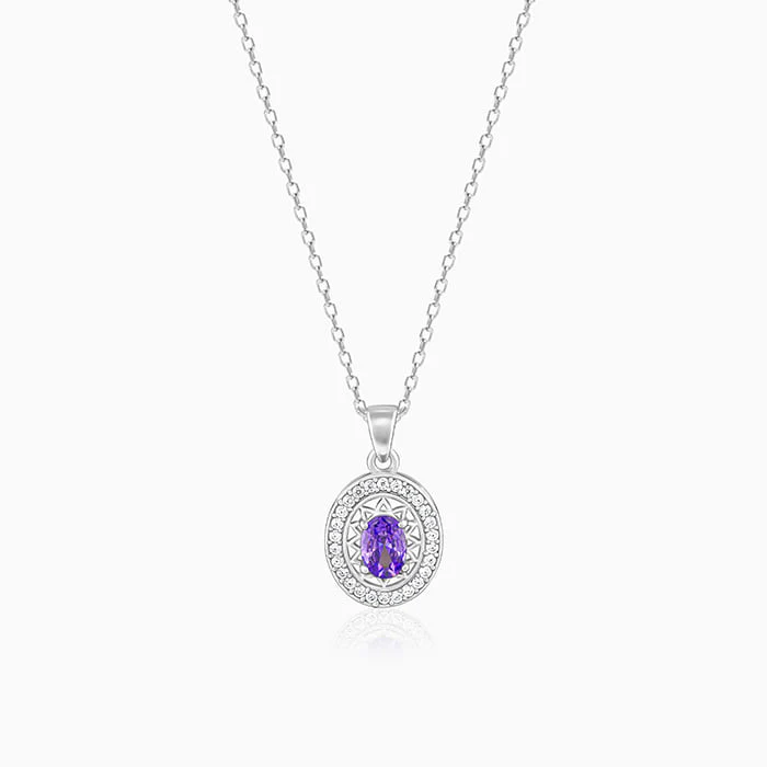 Silver Purple Glance Pendant With Link Chain