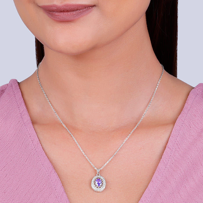Silver Purple Glance Pendant With Link Chain - Image 3