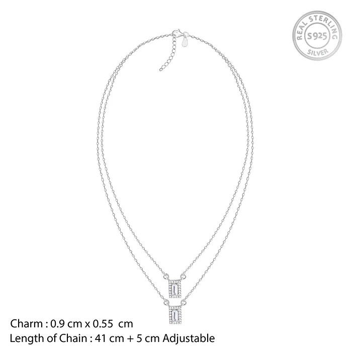 Silver Radiant Baguette Layered Necklace - Image 4