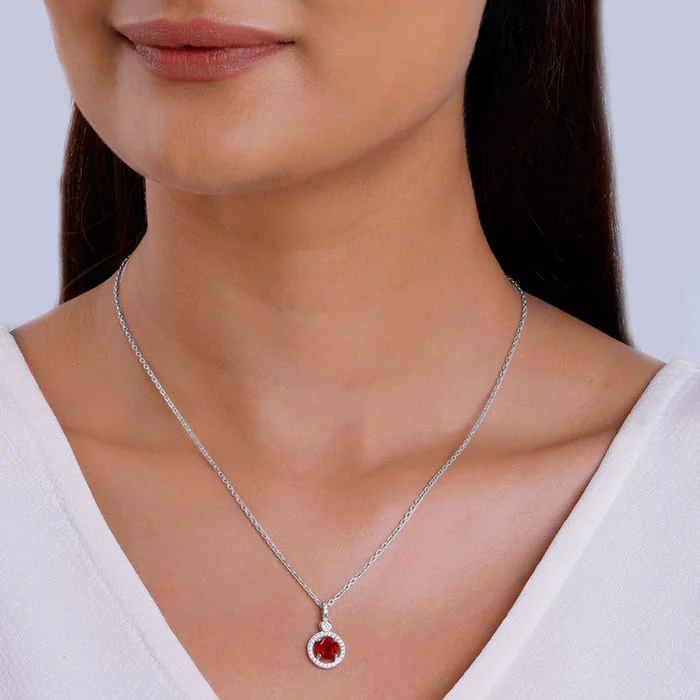 Silver Radiant Red Pendant with Link Chain - Image 3