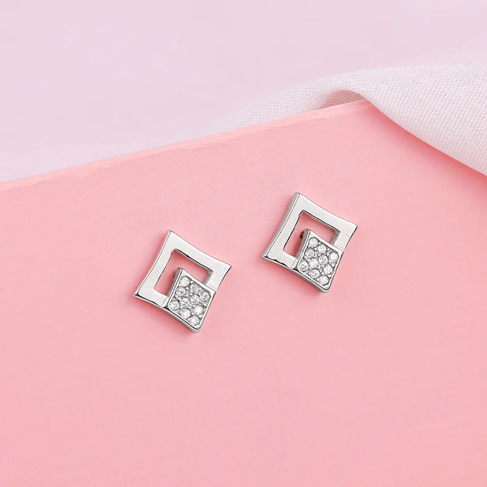Silver Radiant Rhombus Earrings - Image 2