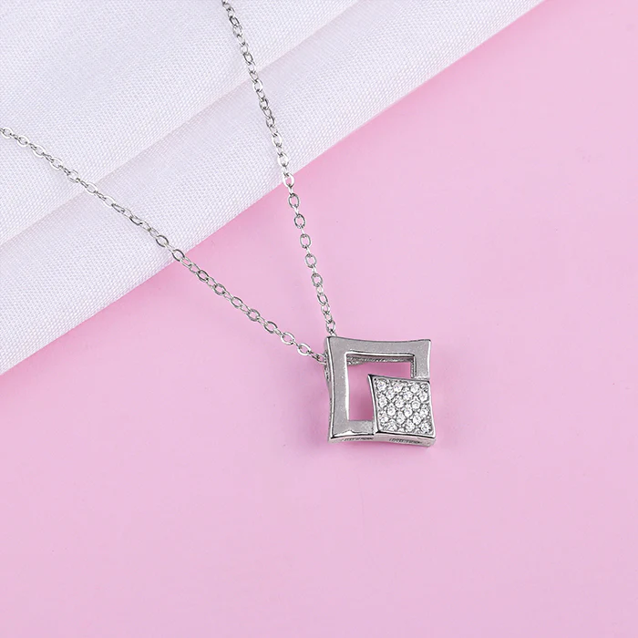 Silver Radiant Rhombus Pendant with Link Chain - Image 2