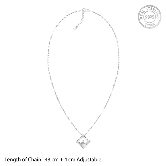 Silver Radiant Rhombus Pendant with Link Chain - Image 6
