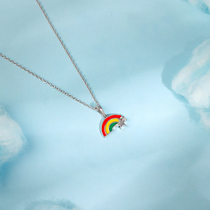 Silver Rainbow Hug Kids Pendant With Link Chain - Image 2
