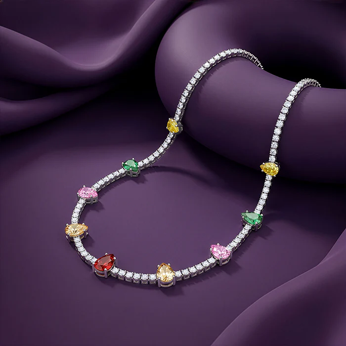 Silver Rainbow Pear-Cut Choker Necklace - Image 2