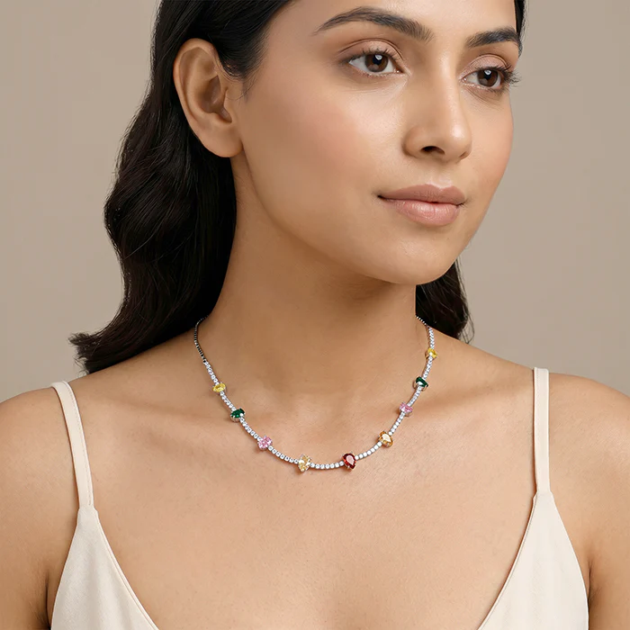 Silver Rainbow Pear-Cut Choker Necklace - Image 3