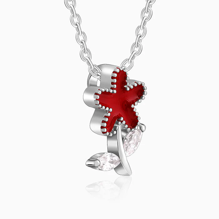 Silver Red Flower Kids Pendant With Link Chain - Image 4
