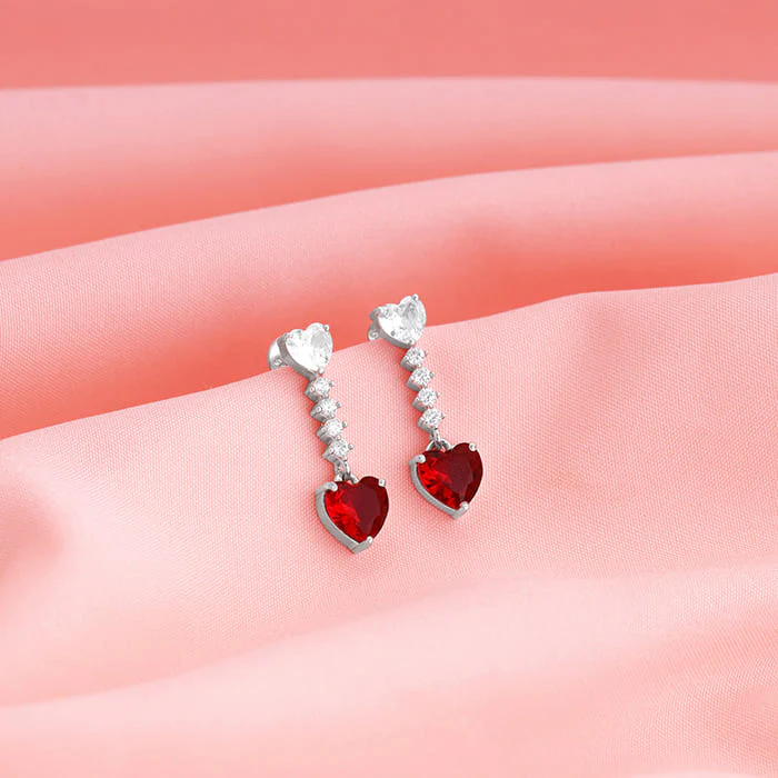 Silver Red Heart Dangler Earrings - Image 2