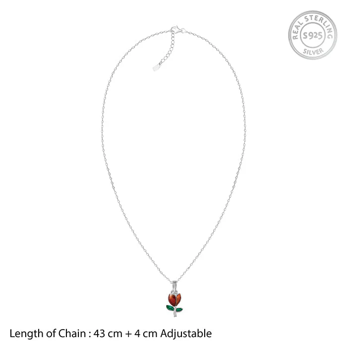 Silver Red Roses Pendant With Link Chain - Image 6