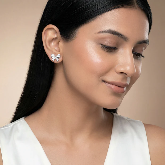 Silver Ribbon Bow Earrings - Image 3