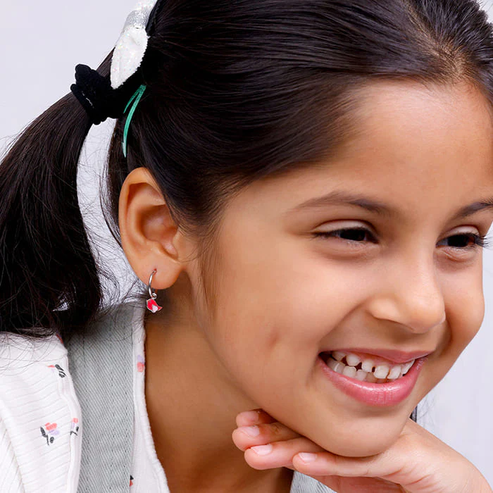 Silver Rosy Bird Kids Hoop Earrings (4-12 yrs) - Image 3
