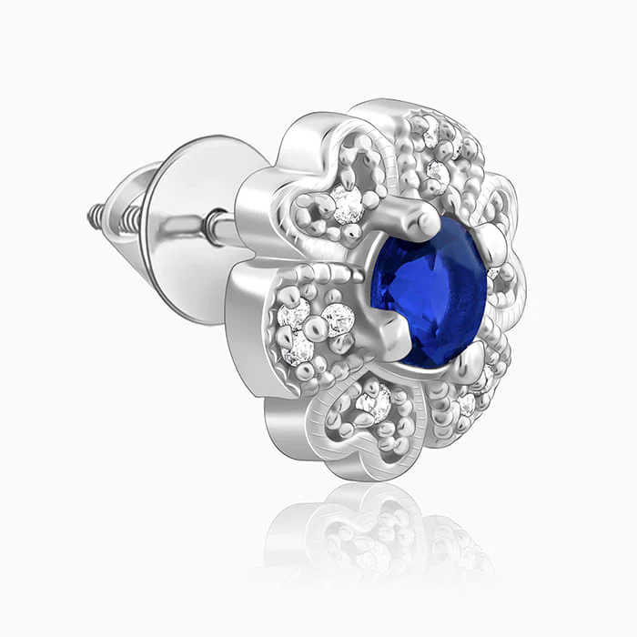 Silver Royal Blue Bloom Studs - Image 4