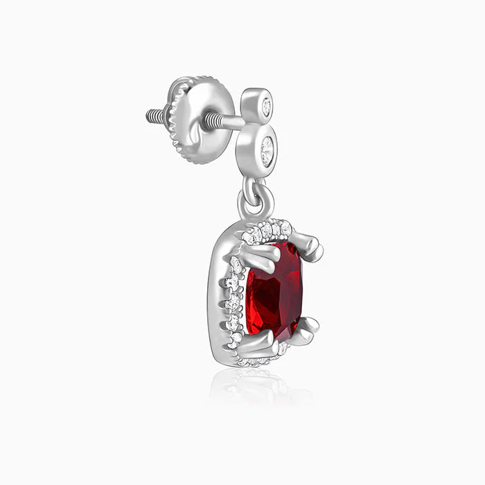 Silver Ruby Red Halo Earrings - Image 4