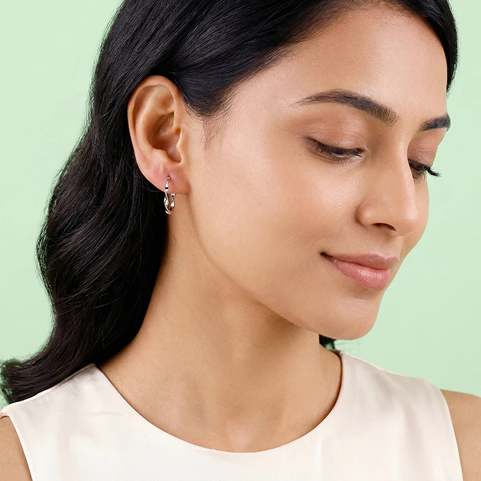 Silver Shine Twisted Hoop Earrings - Image 3