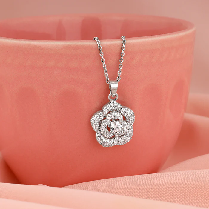 Silver Shining Rose Pendant With Link Chain - Image 2