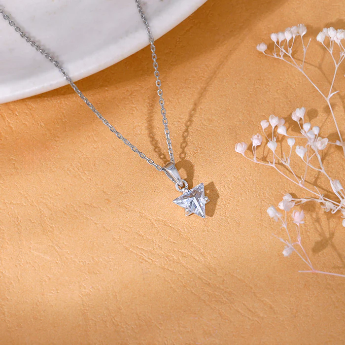 Silver Shiny Triangle Pendant With Link Chain - Image 2