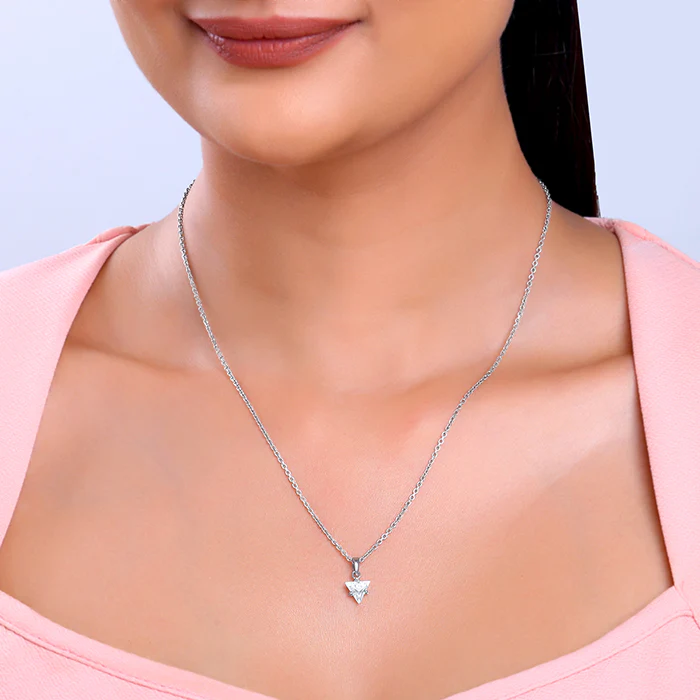Silver Shiny Triangle Pendant With Link Chain - Image 3