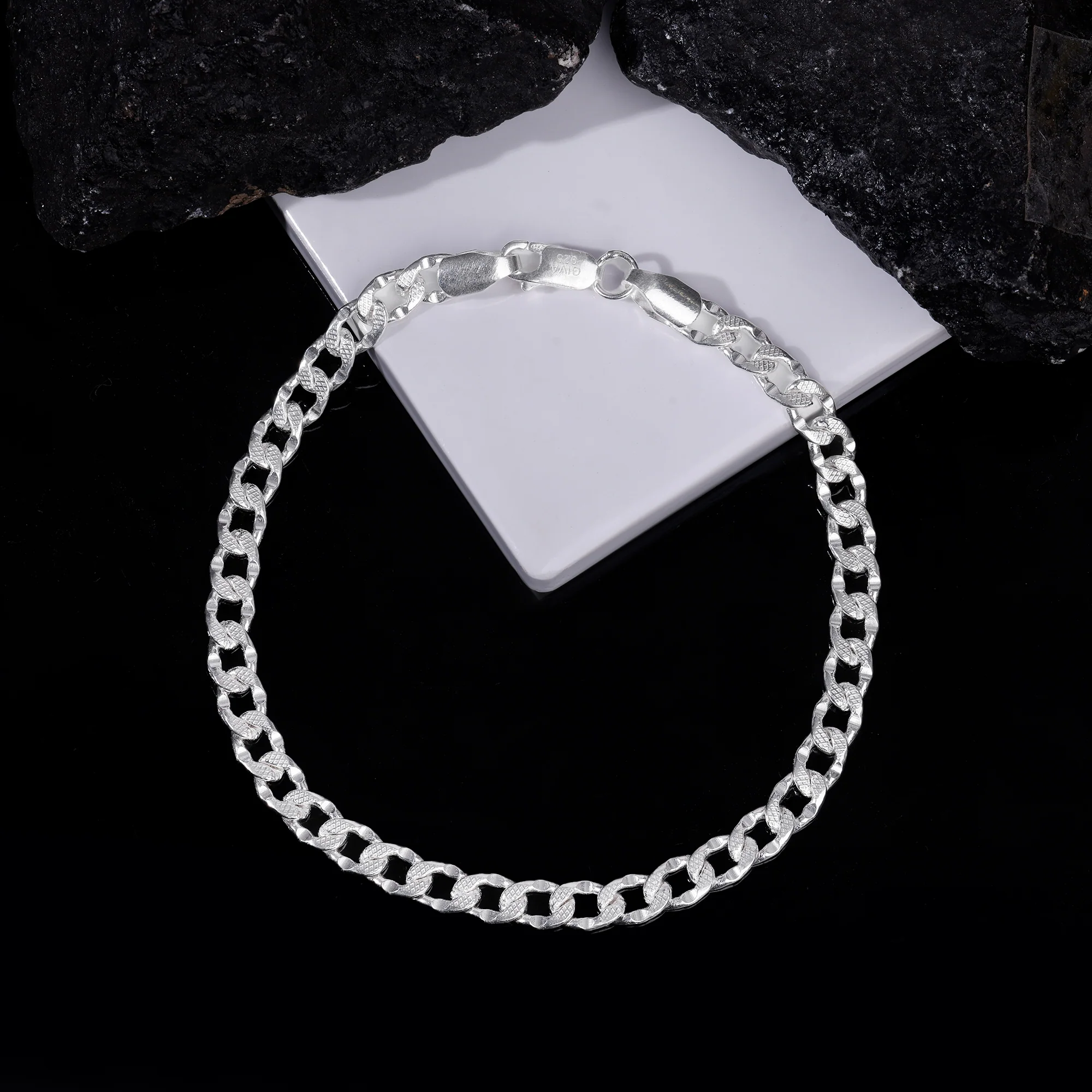 Silver Sleek Iced Bracelet For Him - Image 2