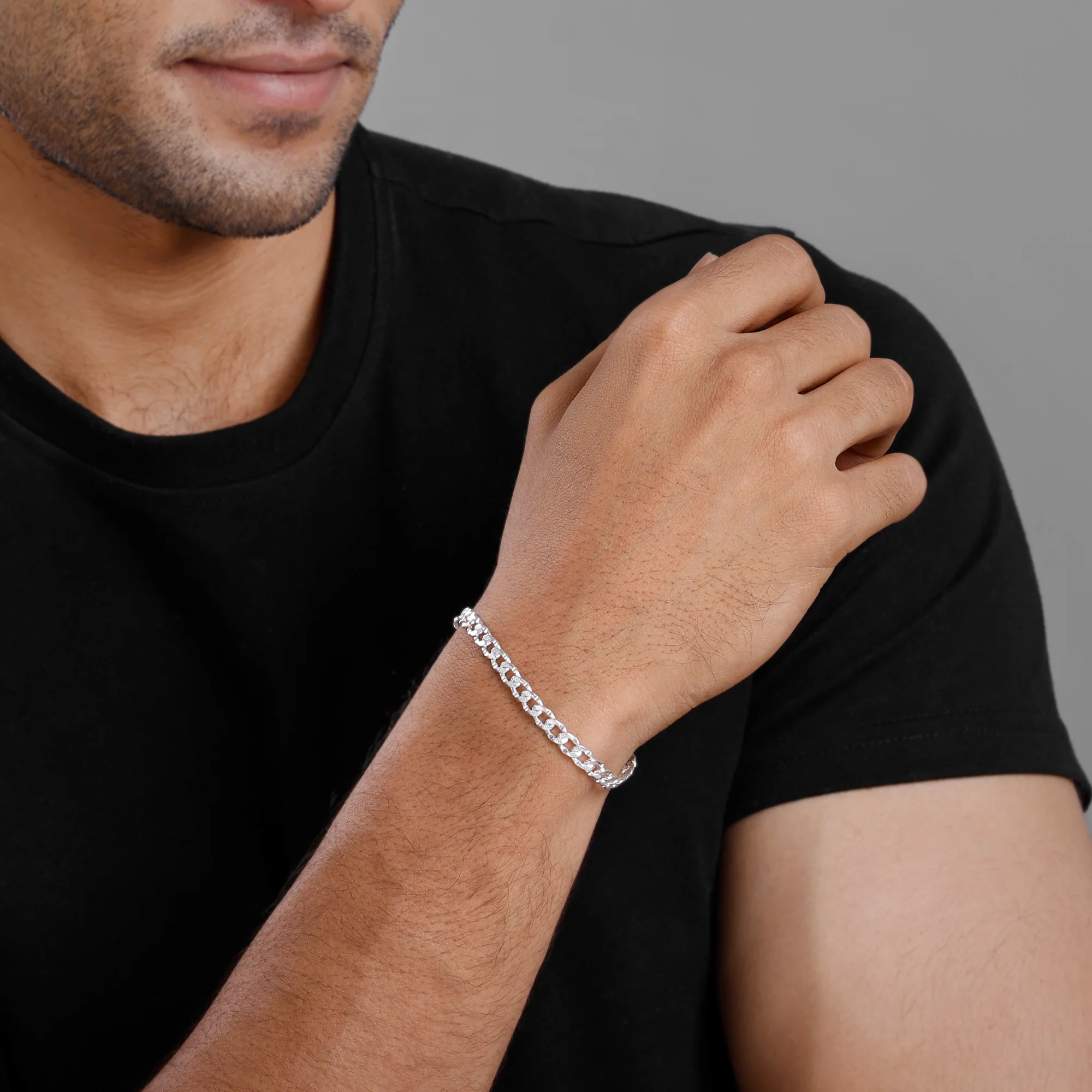Silver Sleek Iced Bracelet For Him - Image 3