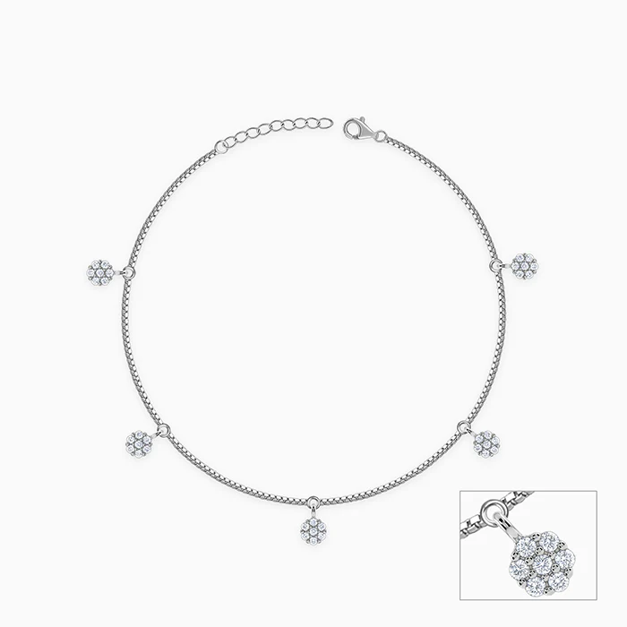 Silver Snowflake Sparkle Charm Anklet - Image 2