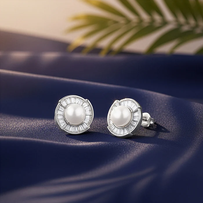 Silver Soft Aura Pearl Earrings - Image 2