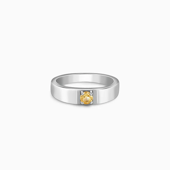 Silver Solitaire Citrine Ring For Him