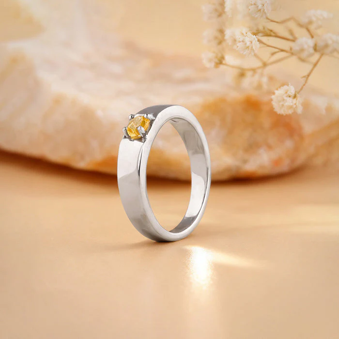 Silver Solitaire Citrine Ring For Him - Image 2