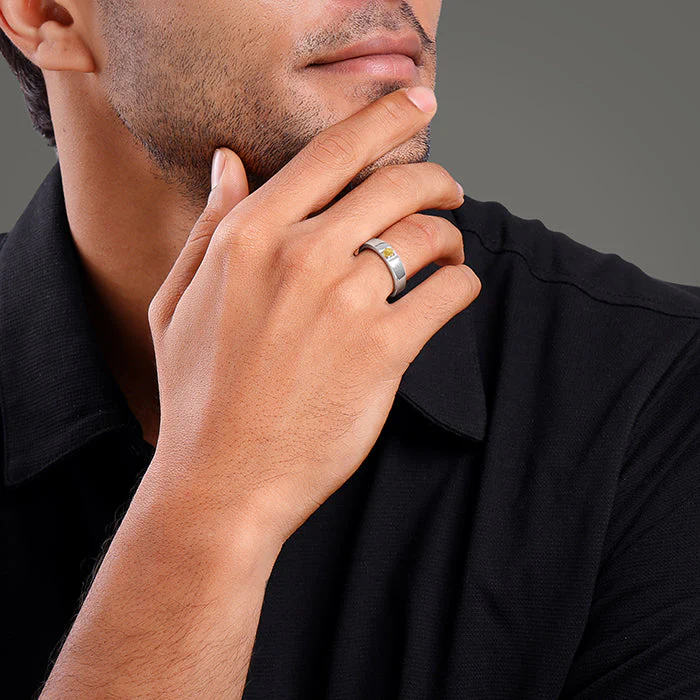 Silver Solitaire Citrine Ring For Him - Image 3
