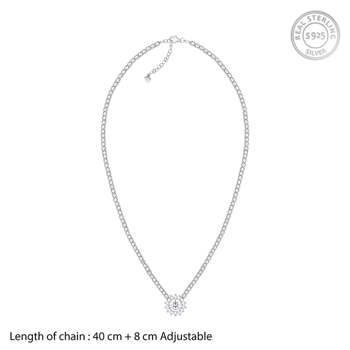 Silver Solitaire Floral Necklace - Image 4