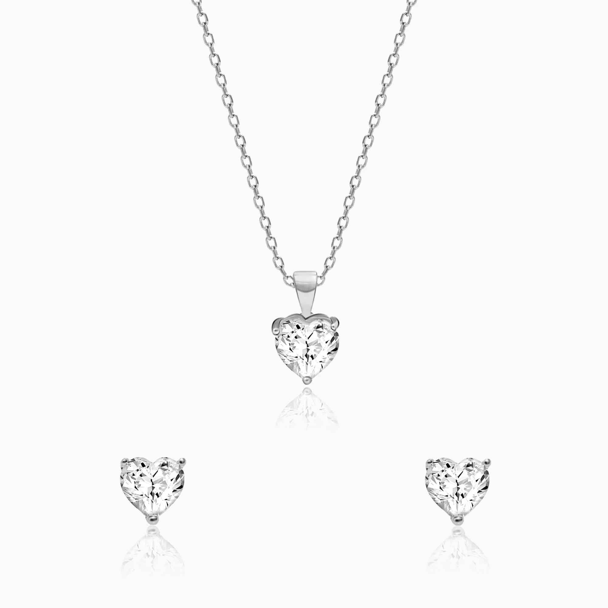 Silver Solitaire Heart Set with Link Chain - Image 3