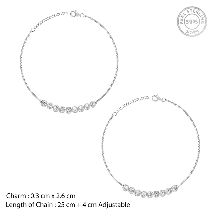 Silver Sparkling Bead Anklet - Image 4