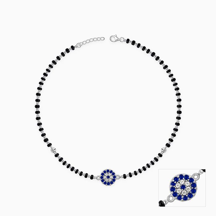 Silver Sparkling Evil Eye Anklet - Image 3