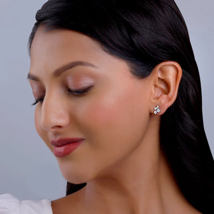 Silver Sparkling Floral Studs - Image 3