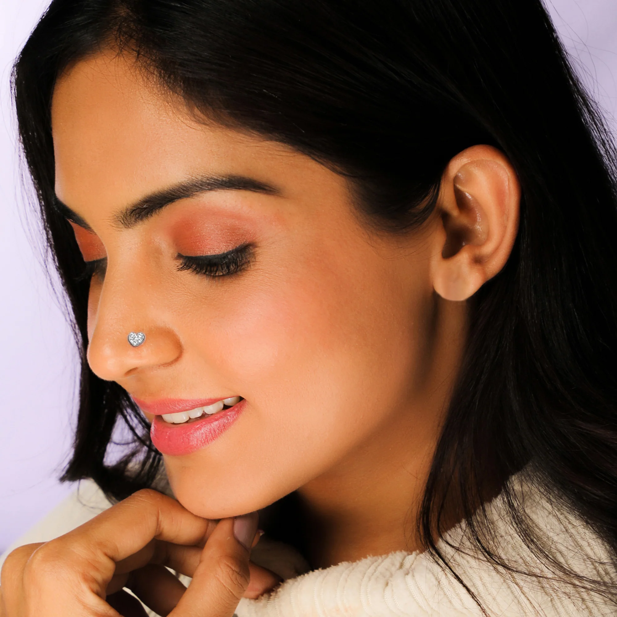 Silver Sparkling Heart Nose Pin - Image 2