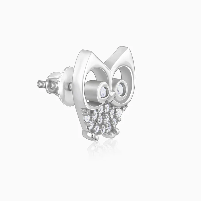 Anushka Sharma Silver Sparkling Owl Earrings - Image 4
