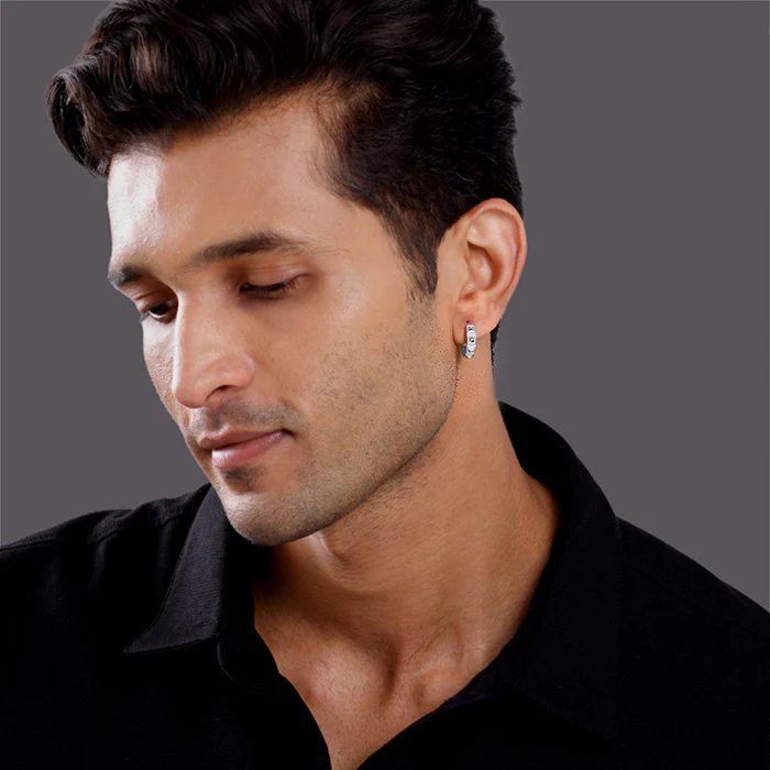 Silver Spike Hoop Earring For Him - Image 3