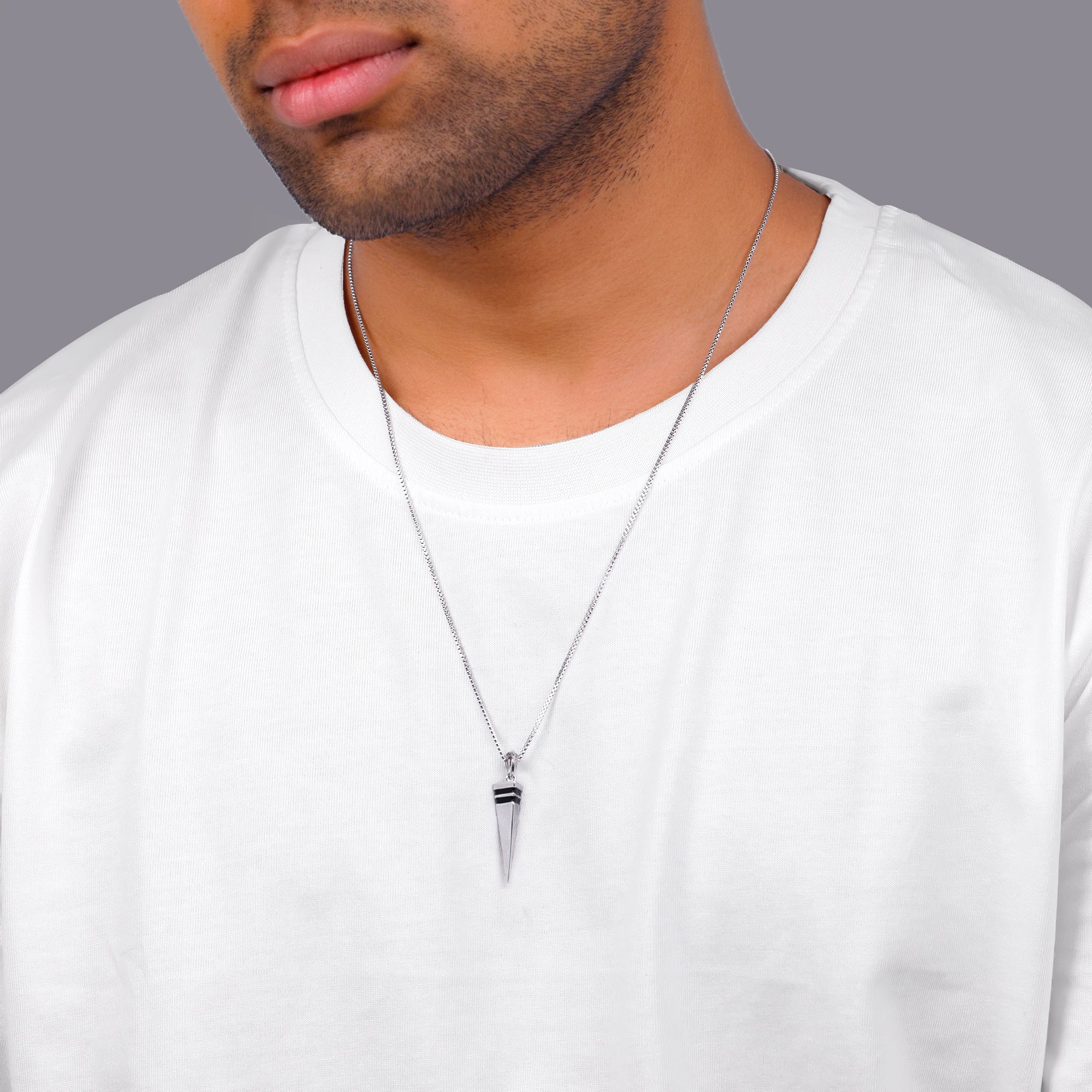 Silver Spike Pendant With Link Chain For Him - Image 3