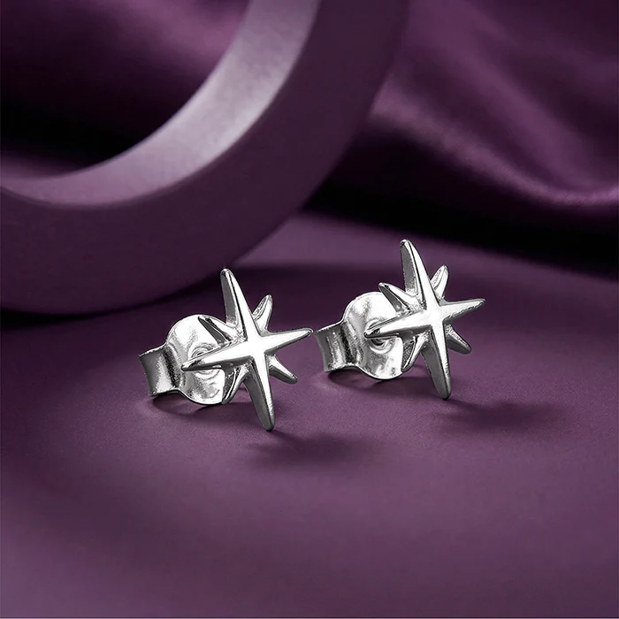Silver Starburst Stud Earrings - Image 2