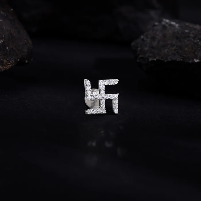Silver Swastik Shine Stud For Him - Image 3