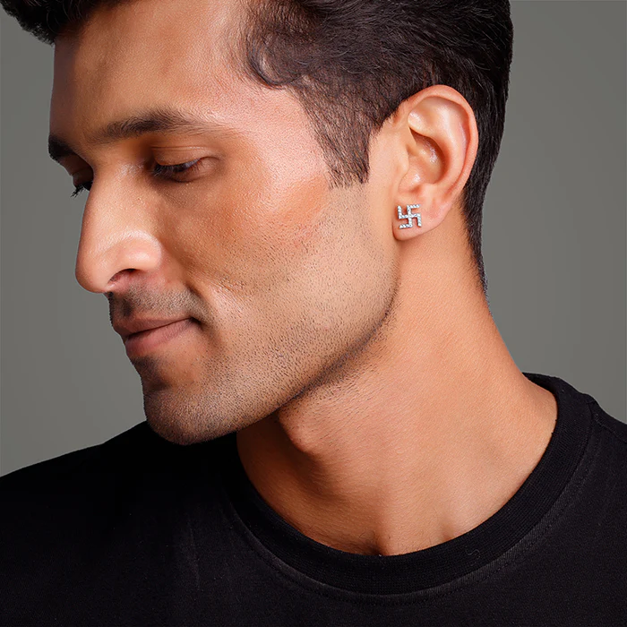 Silver Swastik Shine Stud For Him - Image 4