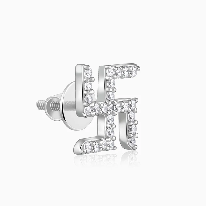 Silver Swastik Shine Stud For Him - Image 5