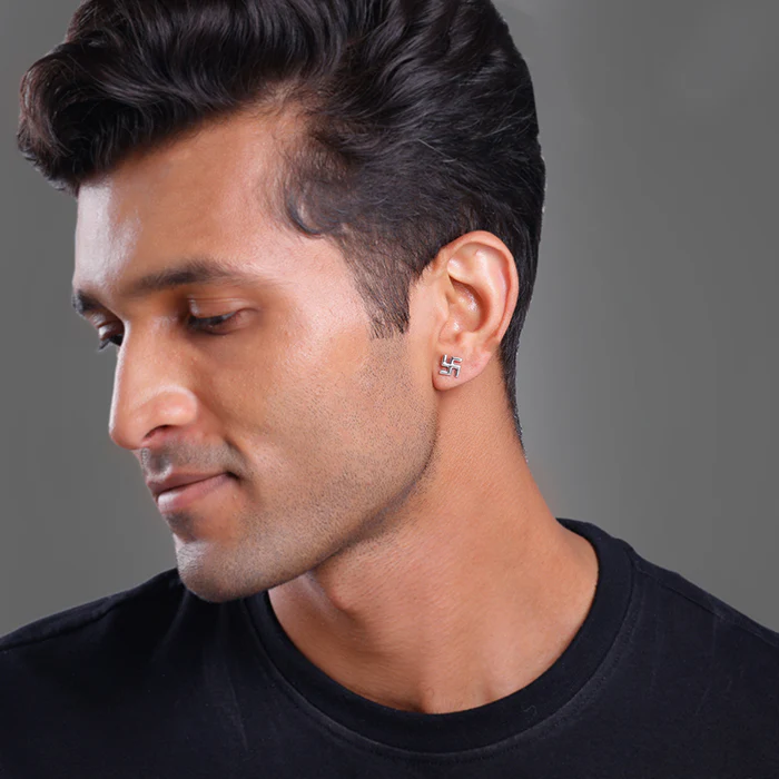 Silver Swastik Stud For Him - Image 4