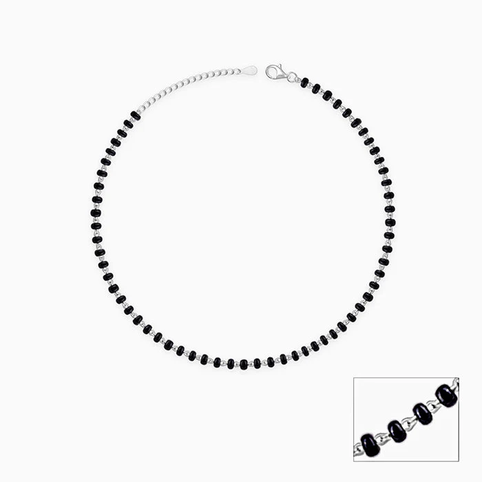 Silver Swaying Shadows Black Beads Anklet - Image 3