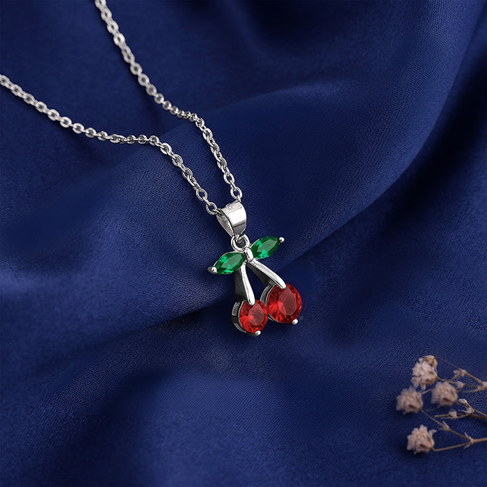 Silver Sweet Cherry Pendant With Link Chain - Image 2