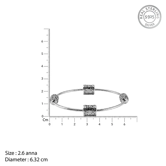 Silver Textured Bead Bangle (Size: 2.6) - Image 4
