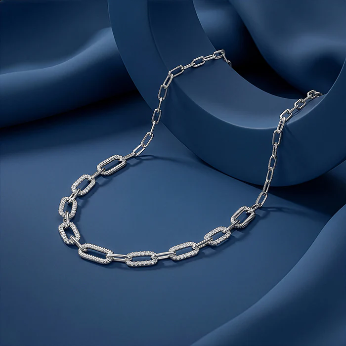 Silver Textured Paperclip Necklace - Image 2