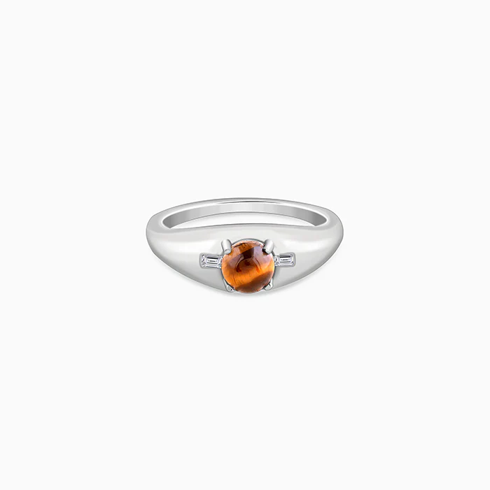 Silver Tiger Eye Ring For Him (Size 20)
