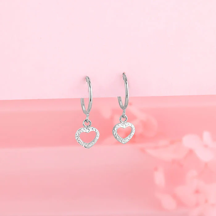Silver Small Heart Drop Earrings - Image 2