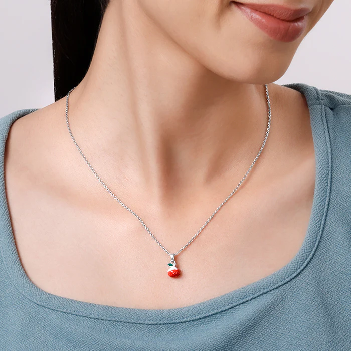 Silver Tri Colour Cherry Pendant With Link Chain - Image 3